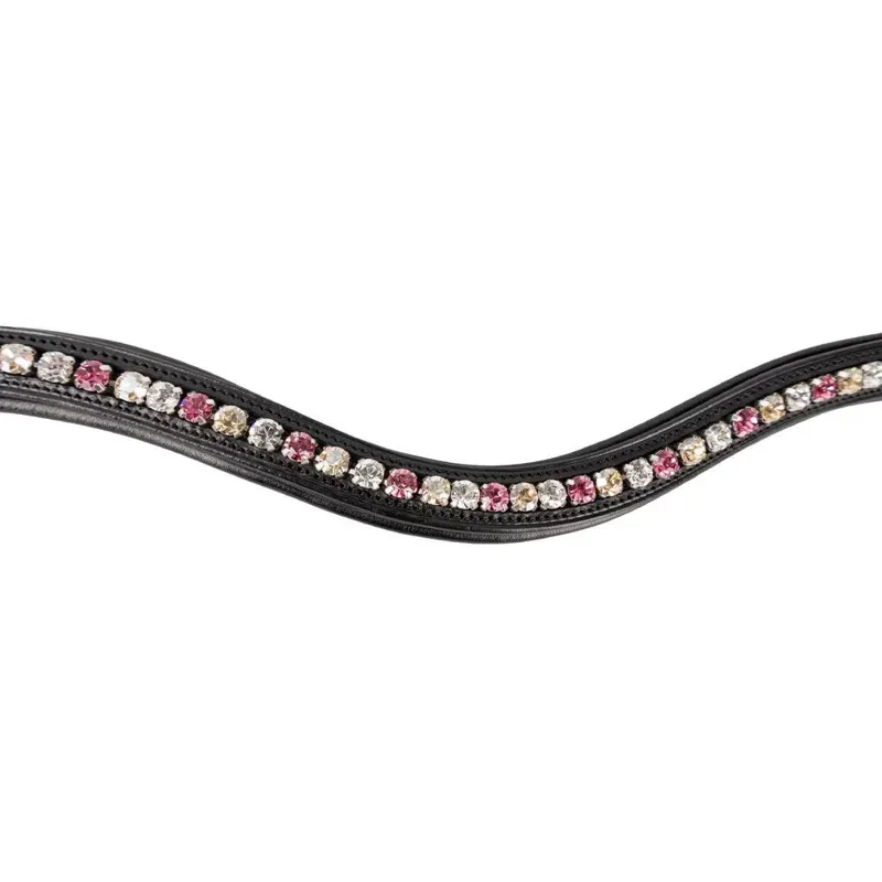 Hy Equestrian ProPresicce Signature Curved Diamante Browband With Pink/Silver/Taupe Diamantes in Black-1