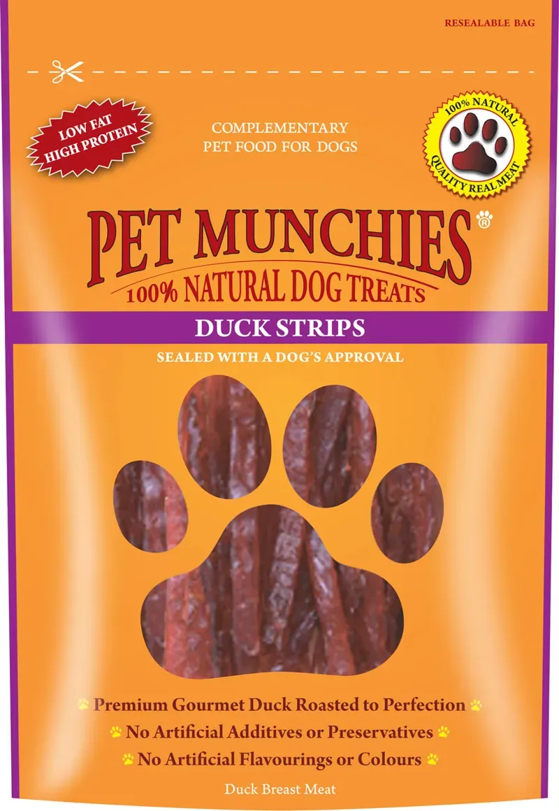 Pet Munchies 90gm x 8 Pack Duck Strips in Yellow 