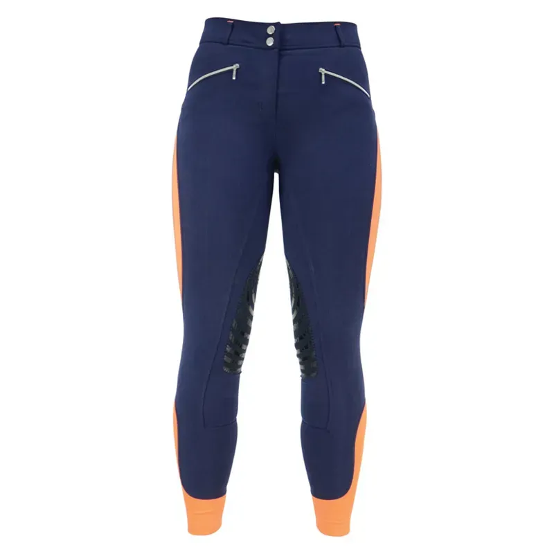 Hy Performance Sports Active Ladies Breeches in Navy/Orange-1