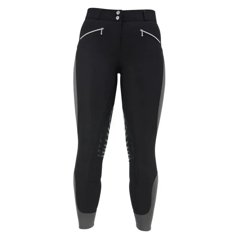 Hy Performance Sports Active Ladies Breeches in Black/Grey-1