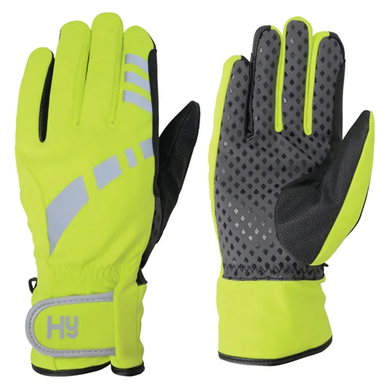 Hy Equestrian Reflective Waterproof Gloves in Yellow/Black