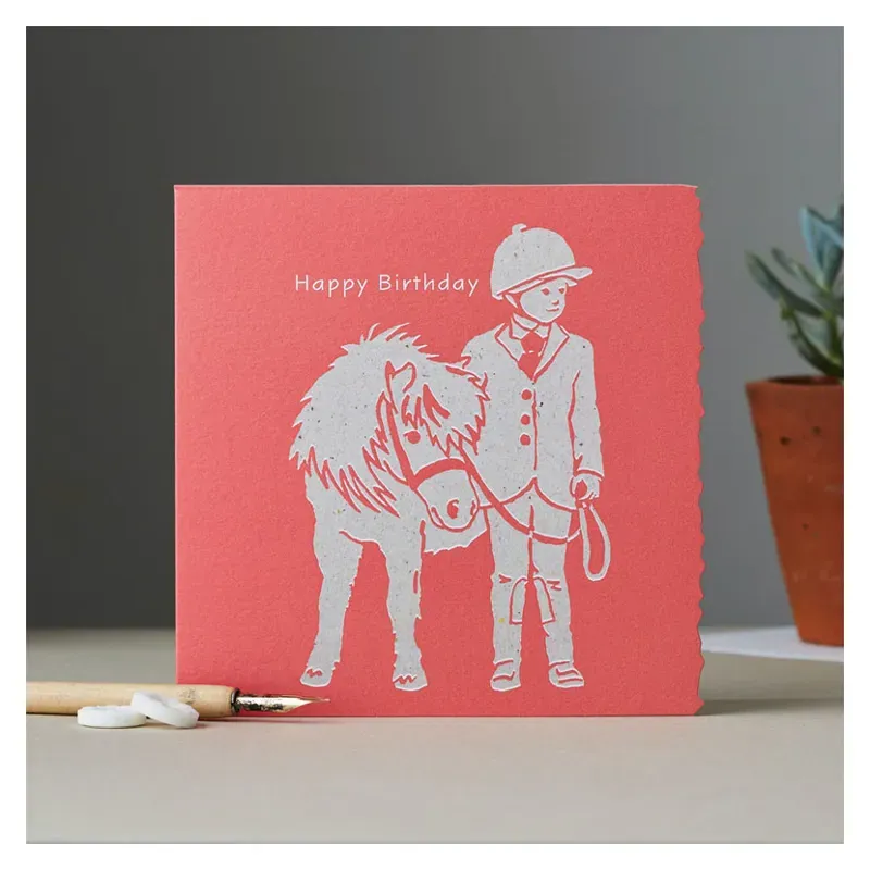 Deckled Edge Colour Block Pony Card - Happy Birthday - Boy Foal