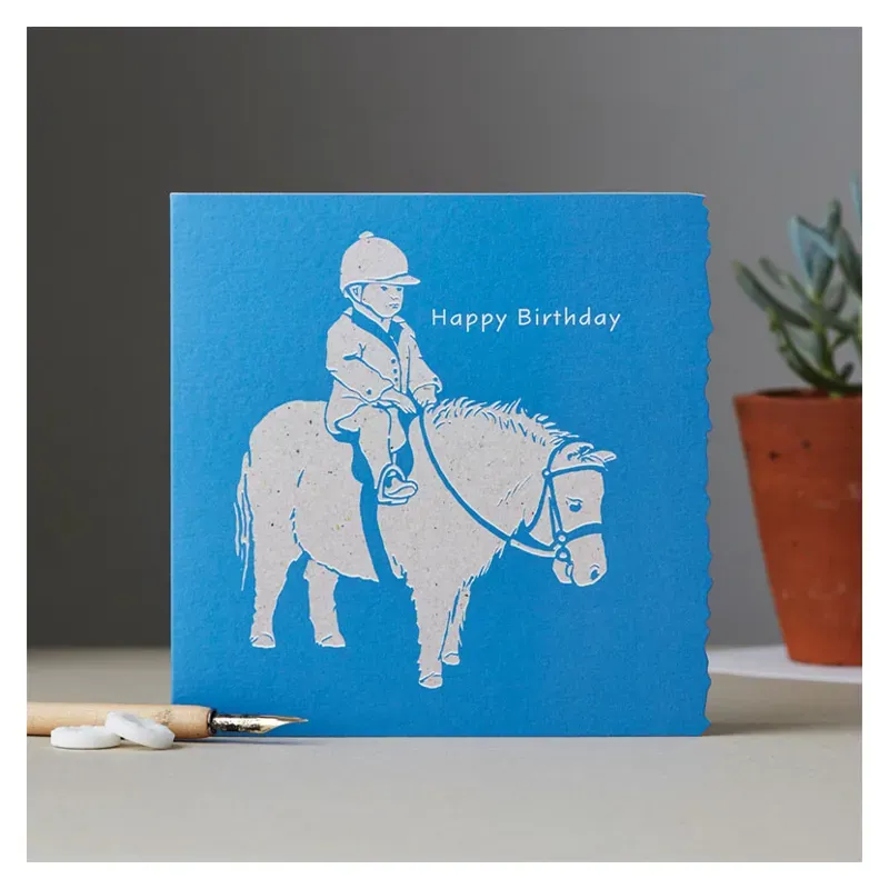 Deckled Edge Colour Block Pony Card - Happy Birthday - Shetland Pony
