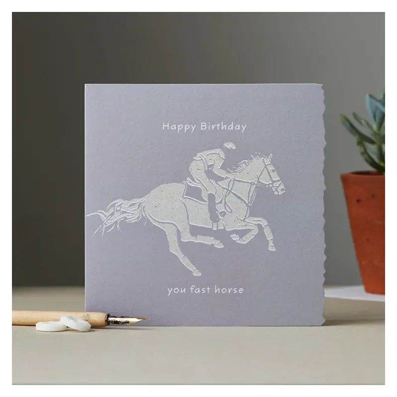 Deckled Edge Colour Block Pony Card - Happy Birthday - Race Horse
