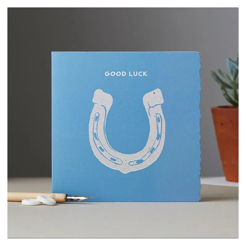 Deckled Edge Colour Block Pony Card - Good Luck - Horseshoe