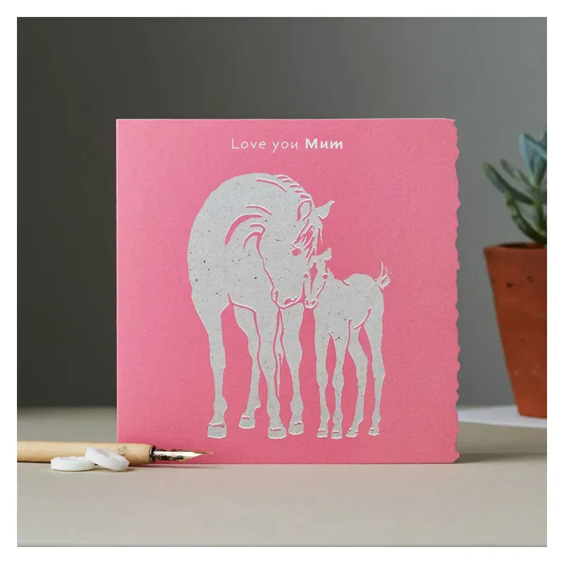 Deckled Edge Colour Block Pony Card - Love You Mum
