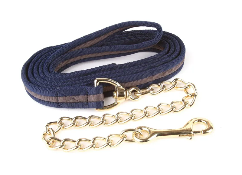 Hy Soft Webbing Lead Rein With Chain - Navy/ Grey Navy/Grey