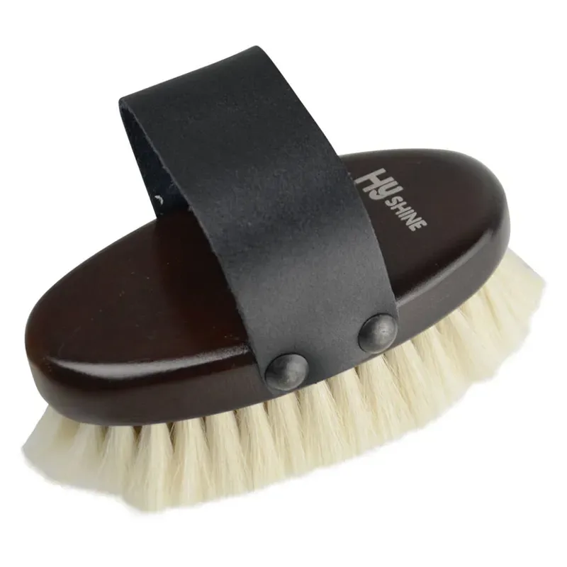 Hy Shine Deluxe Goat Hair Wooden Body Brush in Dark Brown