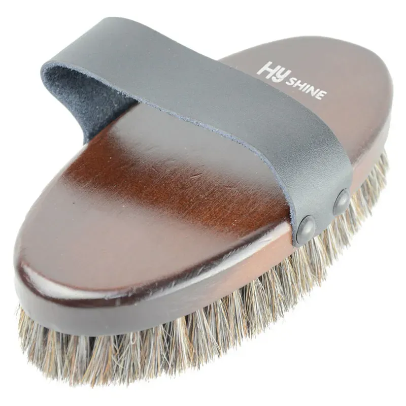 Hy Shine Deluxe Horse Hair Wooden Body Brush in Dark Brown