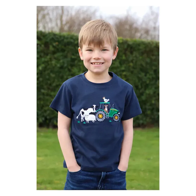 British Country Collection Childs Age 1-2 Farmyard T-Shirt in Navy