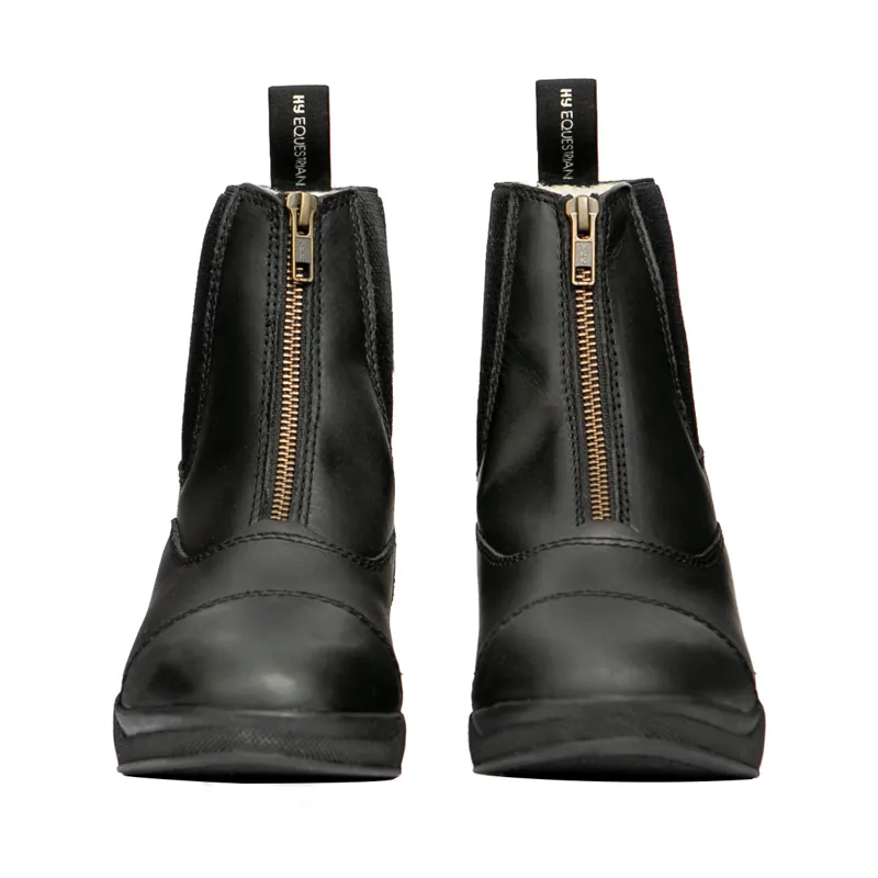 Hy Equestrian Fleece Lined Wax Leather Zip Jodhpur Boot - - Black-3