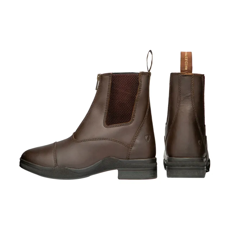 Hy Equestrian Fleece Lined Wax Leather Zip Jodhpur Boot - - Brown