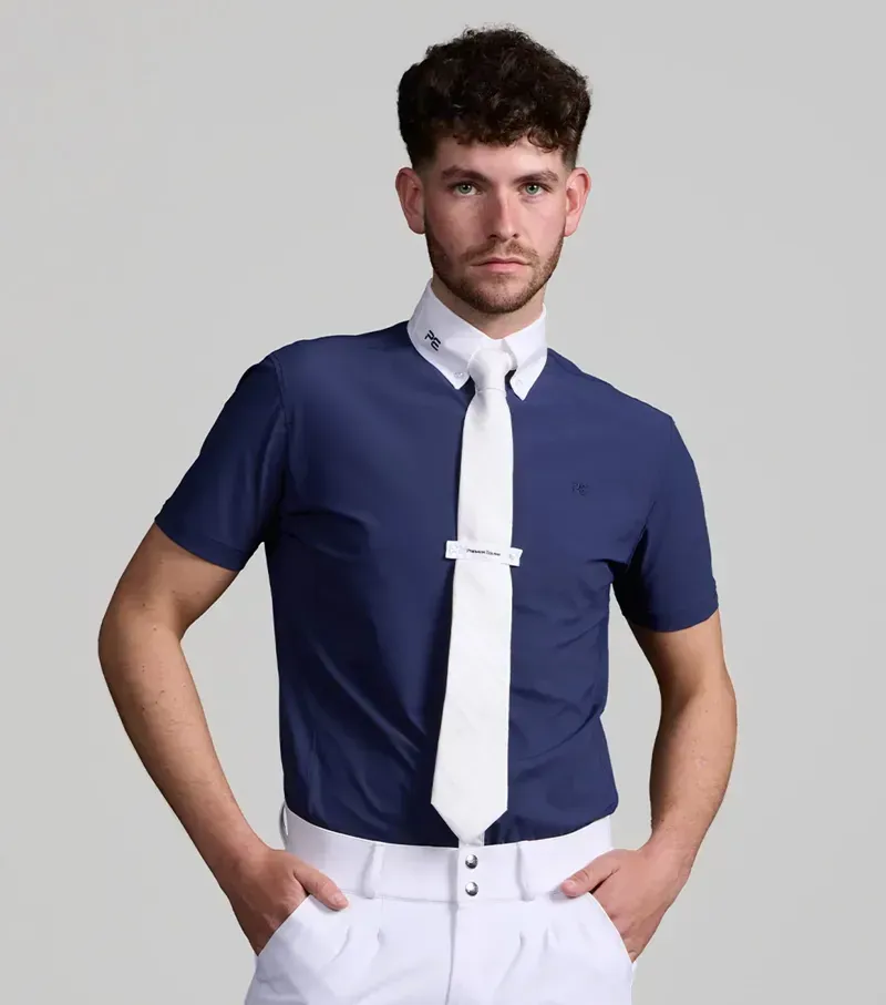 Premier Equine Mens Rubato Short Sleeve Show Shirt in Navy