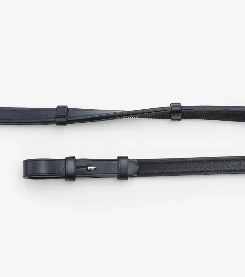 Premier Equine 5/8 Salvatore Rubber and Leather Grip Reins in Black