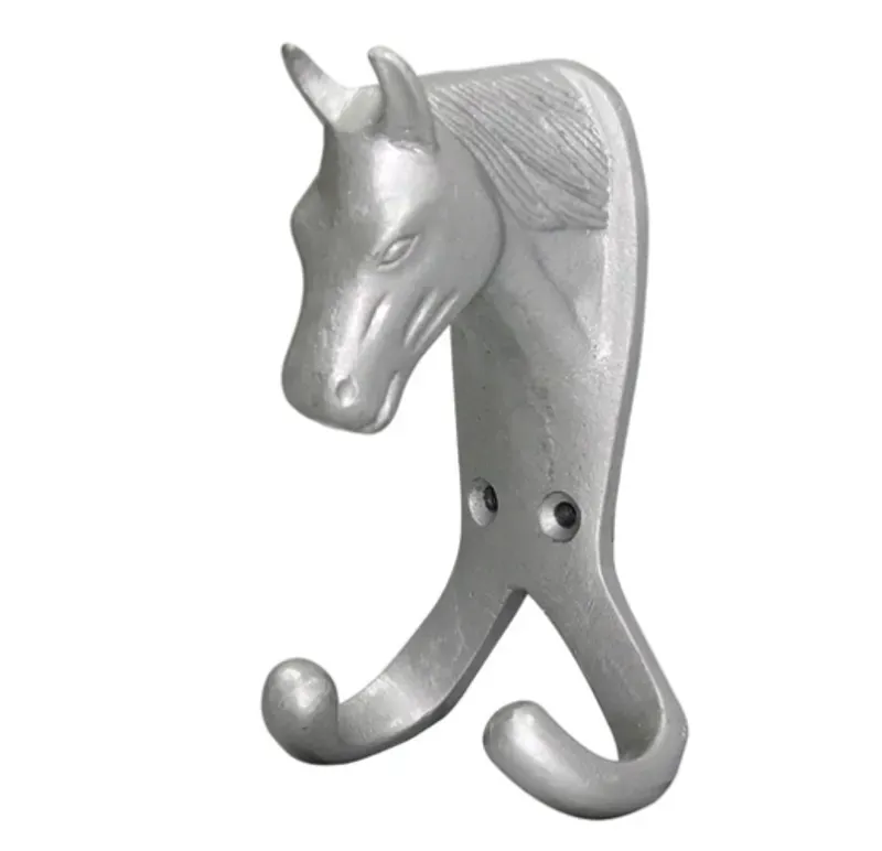 Perry Equestrian Horse Head Double Stable/Wall Hook in Silver