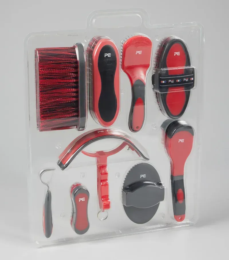 Premier Equine Soft-Touch Grooming 9 Pieces Kit Set in Black Red-1
