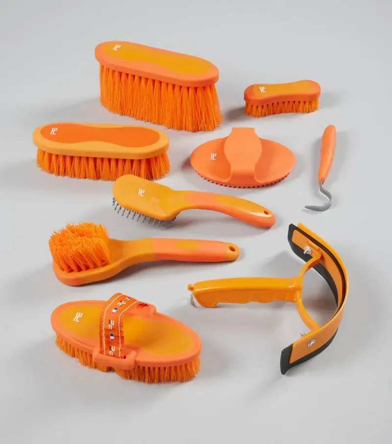 Premier Equine Soft-Touch Grooming 9 Pieces Kit Set in Orange Amber