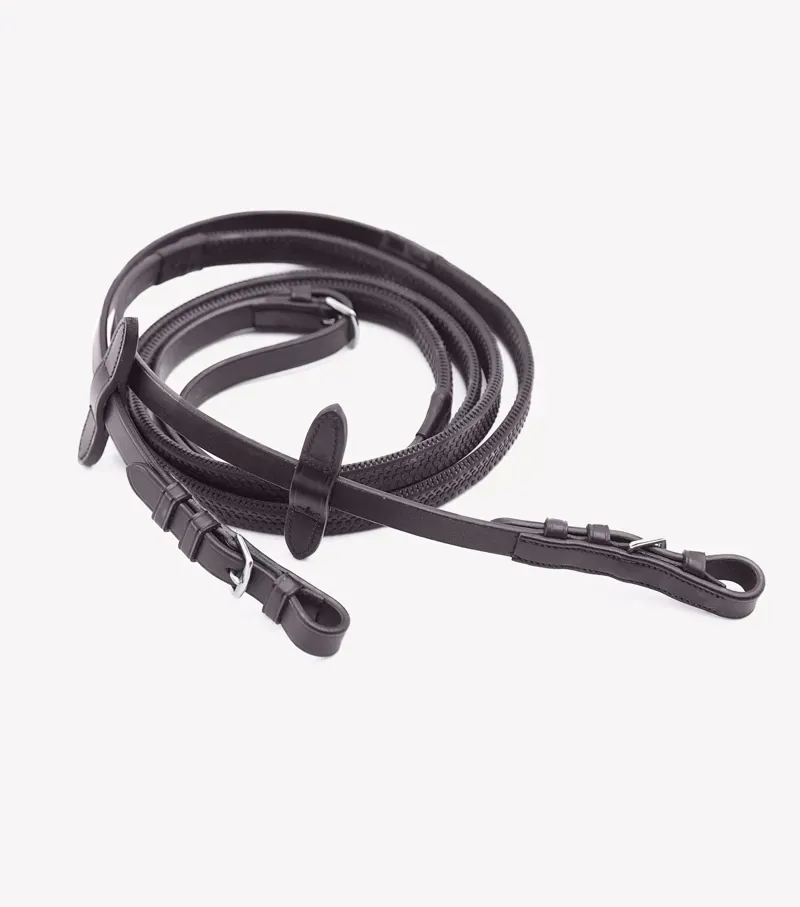 Premier Equine 5/8 inch Stefano Rubber Reins in Brown-2