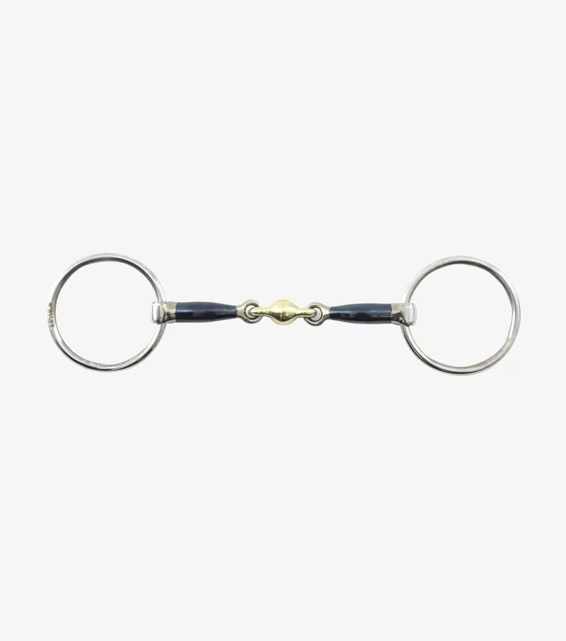 Blue Sweet Iron Loose Ring Snaffle With Brass Alloy Lozenge /