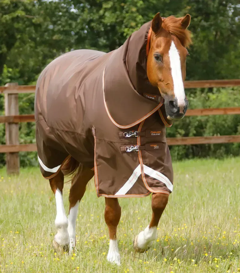 Premier Equine 300g Titan Turnout Rug With Snug-Fit Neck Cover in Brown
