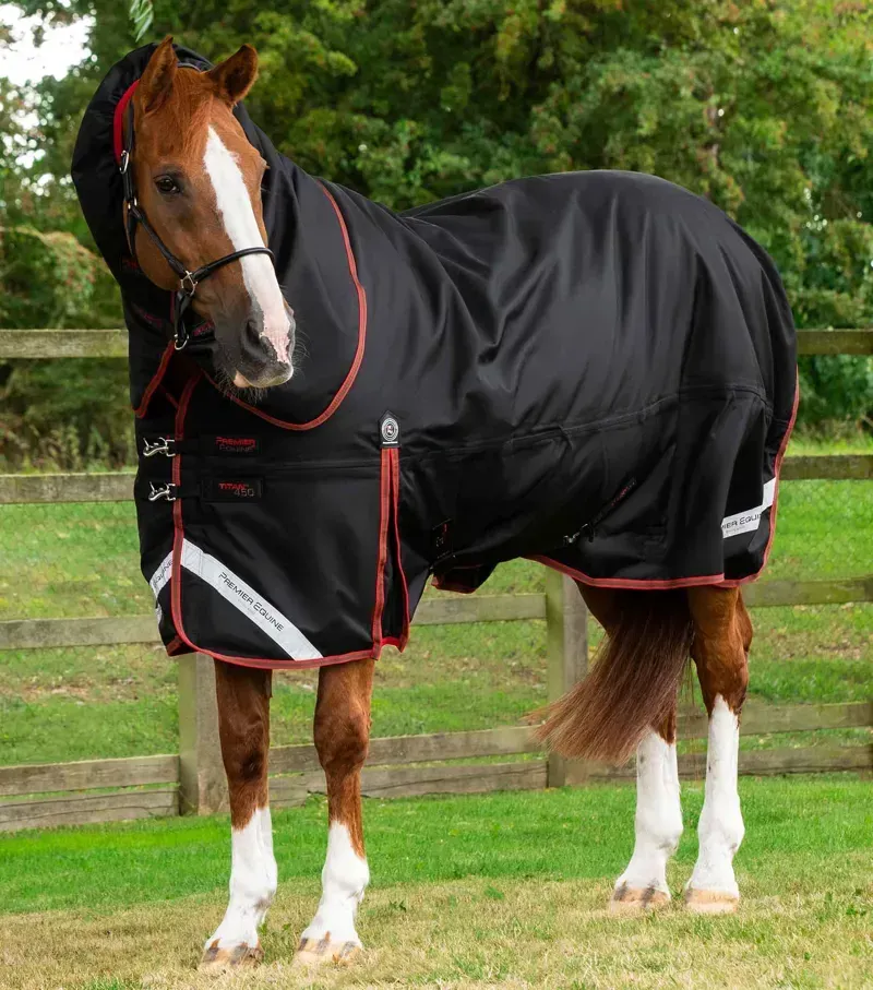 Premier Equine Titan 450g Turnout Rug With Snug-Fit Neck Cover in Black
