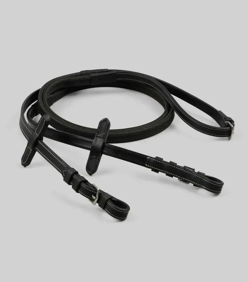 Premier Equine 5/8 Veneto Rubber Grip Reins in Black-2