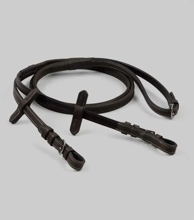 Premier Equine 5/8 Veneto Rubber Grip Reins in Brown-2